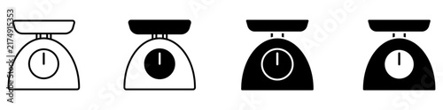 Kitchen scales icon vector set. Food weighing scale illustration sign collection. Cooking scale symbol. Digital kitchen scale logo or mark.