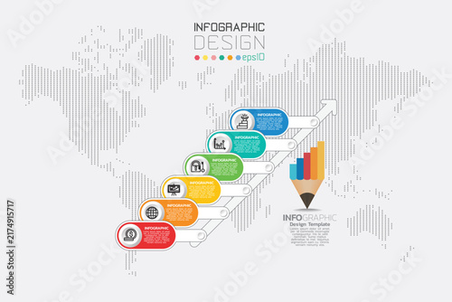 Pencil Growth Chart Infographic with 6 Steps