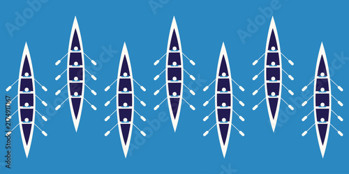Abstract Kayak ornament design. Vector illustration of abstract rowers silhouette in Kayak isolated blue background. Perfect Sport t-shirt hoodies ornament with canoe. EPS 10