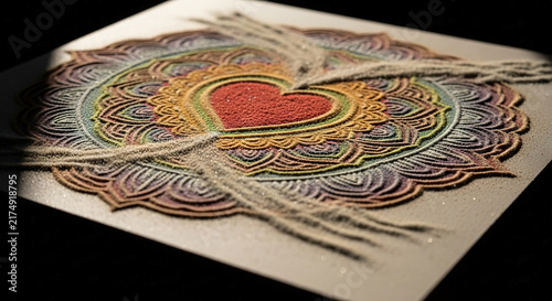 Intricate Heart-Shaped Mandala Artwork on Parchment