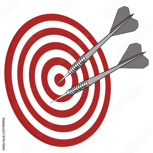Dartboard with Red Darts Target and Bullseye Sports Game Vector Illustration