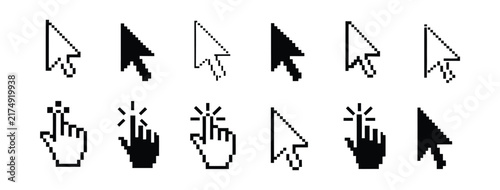 Mouse click cursor icon set featuring arrow pointers and computer mouse symbols for navigation, selection, interaction, and interface design