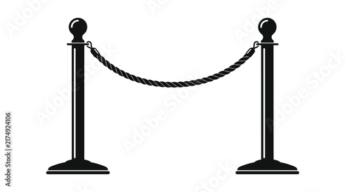 Black stanchion barrier with rope for crowd control