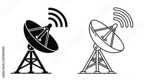 Foto Two satellite dish icons with transmission signals on white background