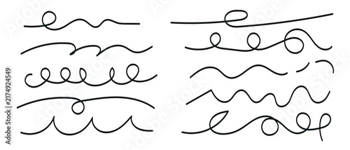 Set Of Hand-Drawn Continuous Wavy Lines, Loops, And Swirl Dividers Vector Illustration Collection