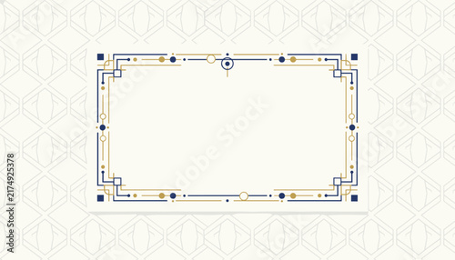 Decorative frame with an elegant geometric border in dark blue and gold, perfect for cards, certificates, or formal invitations.