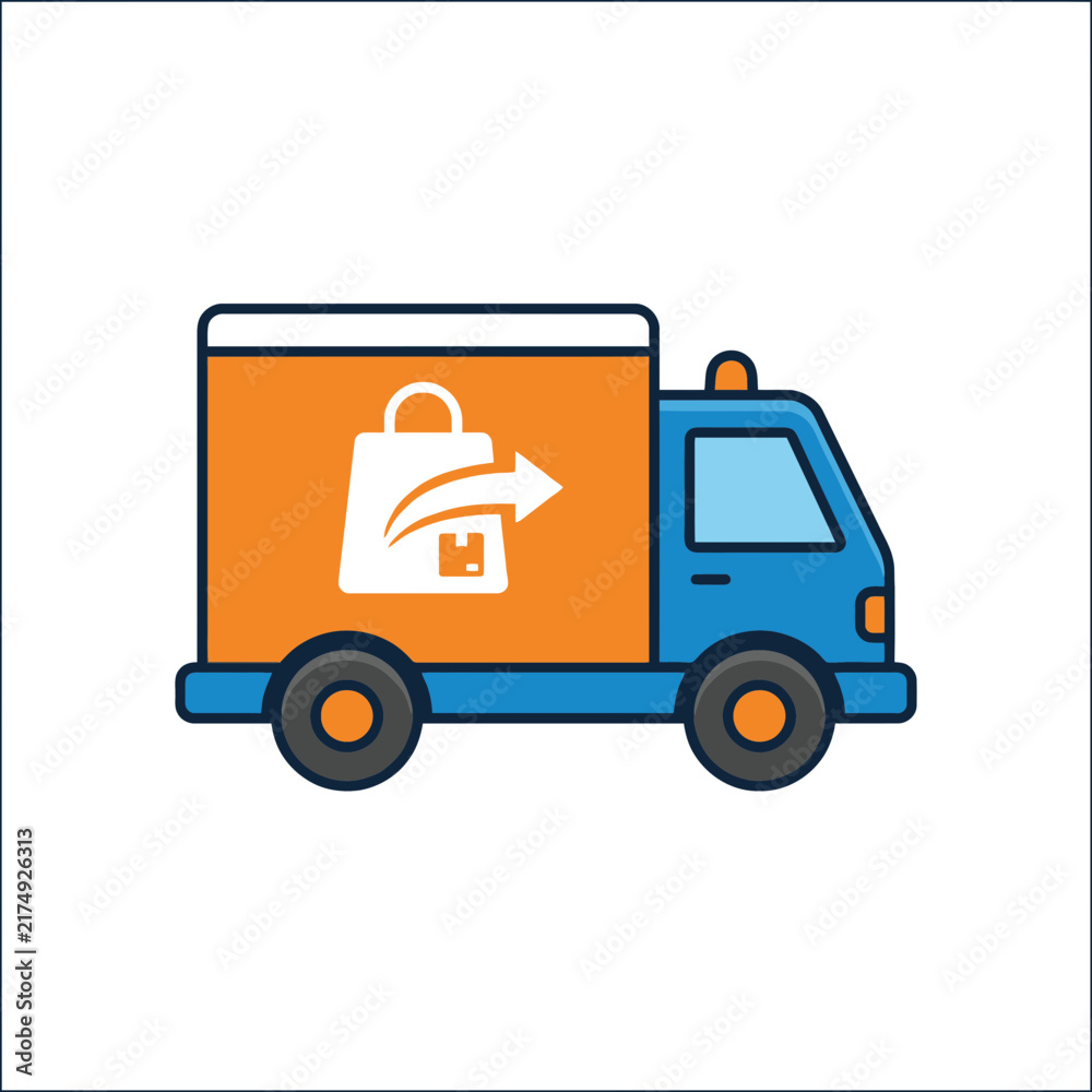 Naklejka premium Delivery truck vector icon with shopping bag symbol for ecommerce logistics and shipping. SVG Editable