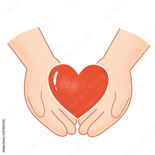 Cuadro en lienzo Hands Holding Red Heart Symbol of Love and Care