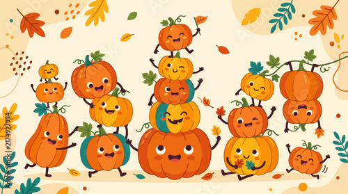Cute Halloween Pumpkin Characters Stacking and Playing