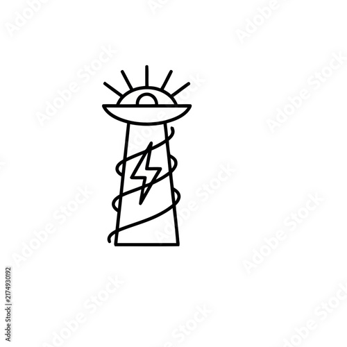 Stylized Lighthouse with Lightning Bolt and Eye Symbol