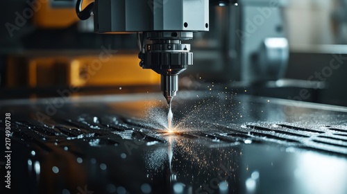 Precision Engineering in Action: A cutting-edge CNC machine meticulously cuts metal, creating intricate patterns with a shower of sparks.
