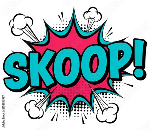 Retro comic book speech bubble with SKOOP text, vintage pop art explosion, colorful halftone sound effect illustration isolated on Transparent Background