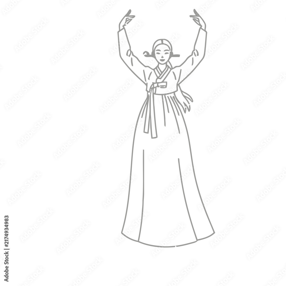 Fototapeta premium Woman in Traditional Korean Hanbok Dress Dancing