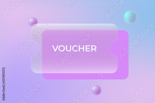 A transparent rectangular voucher in the glassmorphism style. Vector illustration.