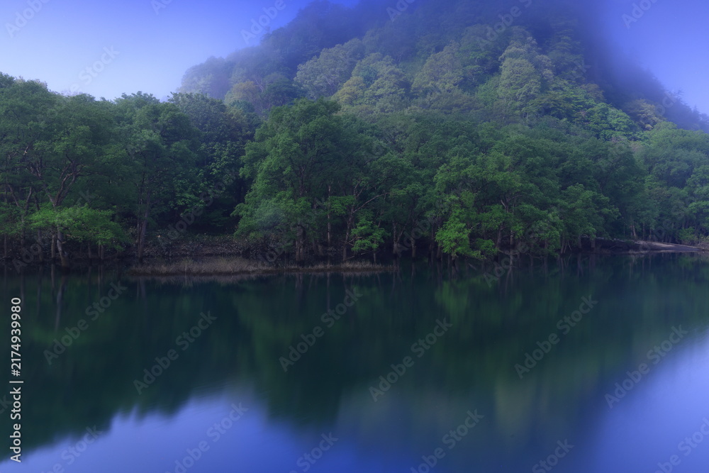 Fototapeta premium 夜明けの静かな湖