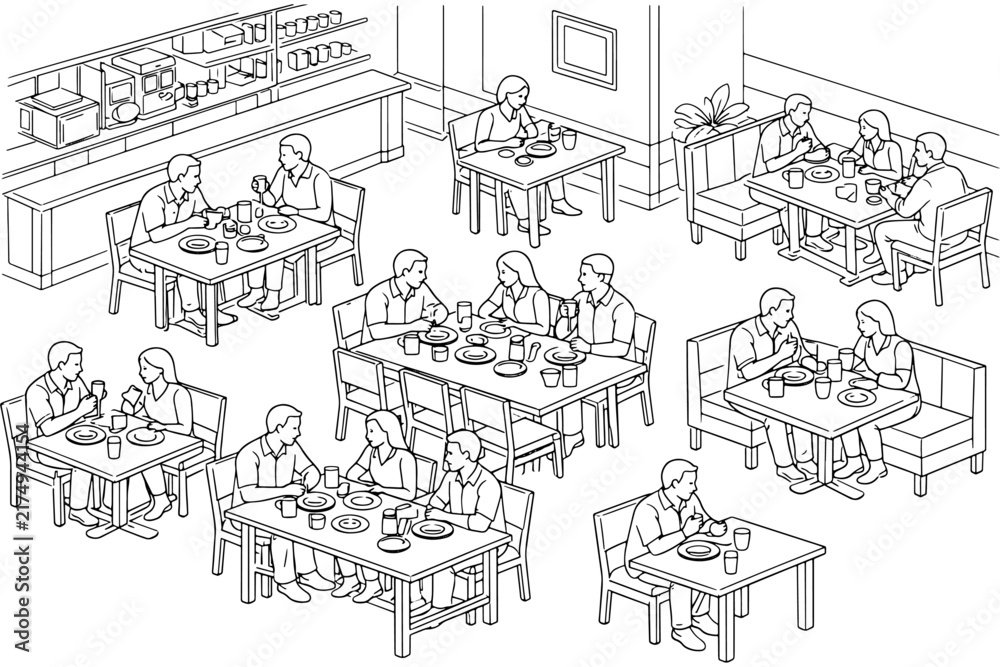 Fototapeta premium Restaurant Customers Dining Isometric Vector Illustration