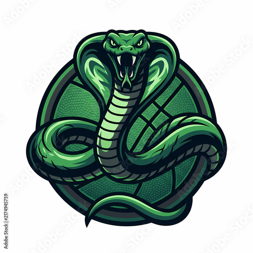 Fierce Green Cobra Serpent Emblem Featuring An Aggressive Snake Head Poised For Striking Action Suitable For Competitive Athletics Sports Team Branding Identity Assets Representing Strength And