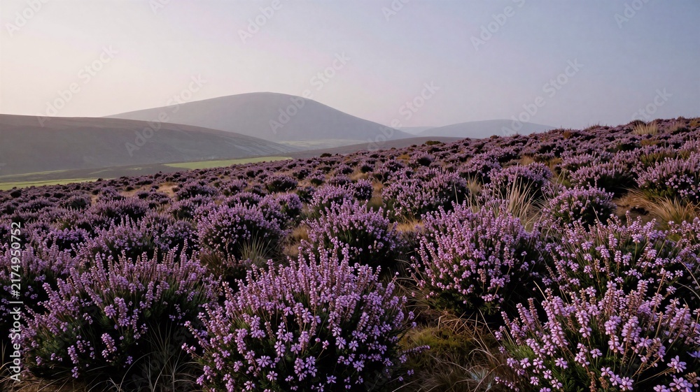 Fototapeta premium Heather Moorland Field in Purple Haze