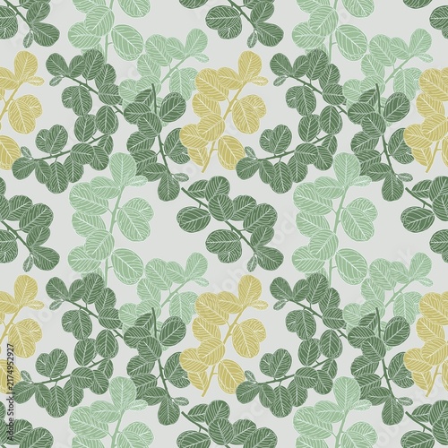 Botanical Leaf Pattern in Sage Green and Mustard Yellow