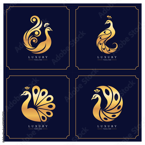 Set of four luxury golden peacock logo, for premium brand identity design