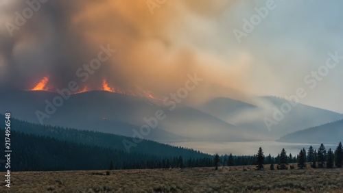 Obraz na płótnie Wildfire smoke above distant forest fire