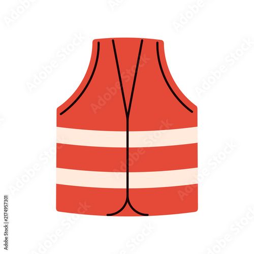 Life vest, orange safety flotation jacket for swimming and rescue, personal protective equipment for water sport and emergency flat illustration isolated on white background.