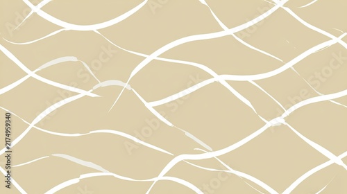 Seamless abstract pattern of thin white flowing lines on a beige background, minimalist organic design, elegant neutral surface texture, modern decor