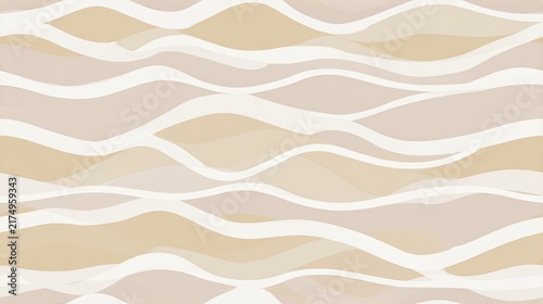 Seamless horizontal wave pattern in cream, beige and white tones, soft flowing stripes, minimalist abstract background, calm modern surface design