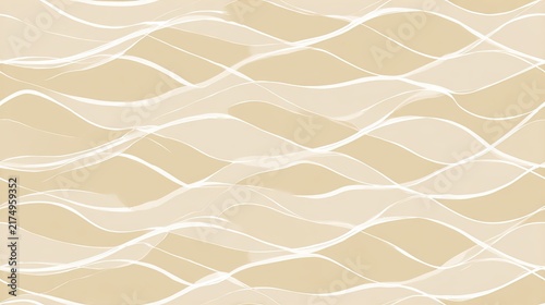 Seamless abstract pattern of flowing beige and white wavy lines, soft minimalist background