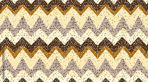Seamless wavy zigzag pattern in brown, mustard and terracotta tones, retro boho textile design, warm geometric surface background with decorative texture
