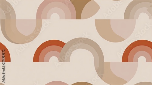 Seamless zigzag pattern in mustard, brown and cream tones with small decorative dots, retro geometric surface design, warm tribal inspired backgroundи