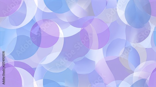 Seamless abstract pattern of overlapping translucent circles in lavender, blue and pink pastel tones, soft modern geometric background, dreamy surface design