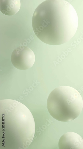 Floating white spheres against pastel green backdrop