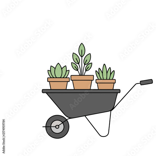 Wheelbarrow with potted plants