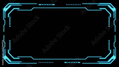 Futuristic HUD Frames in Blue Neon Glow with Cinematic Motion Against Black Background for Sci-Fi Tech Concepts