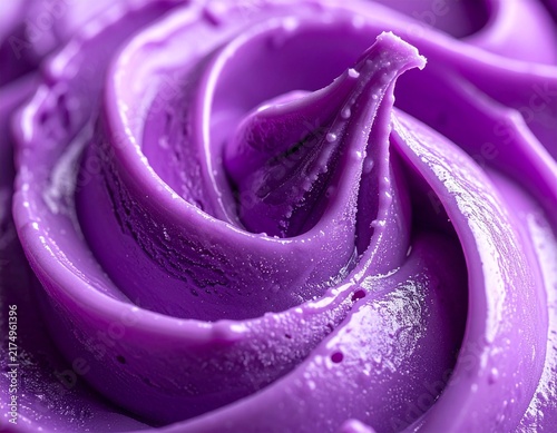 Ube Ice Cream Sharp Peak, Frosted Purple Swirl Texture Close Up