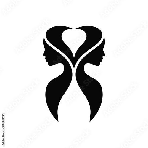 Abstract silhouette of two women faces