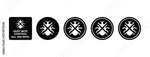 Anti Bed Bug Symbols, Dust Mite Protection Killer Repellent Labels Badges Signs and Vector Graphics