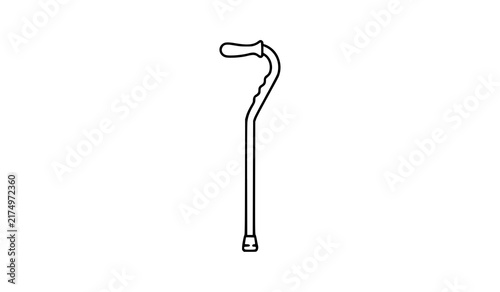 Simple Black Classic Walking Stick Cane Line Art Vector Illustration