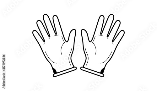 Simple Black Medical Examination Gloves Pair Line Art Vector Illustration