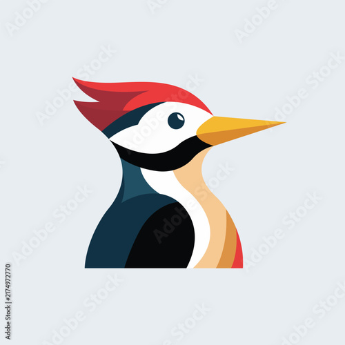 Minimalist woodpecker bird head vector illustration