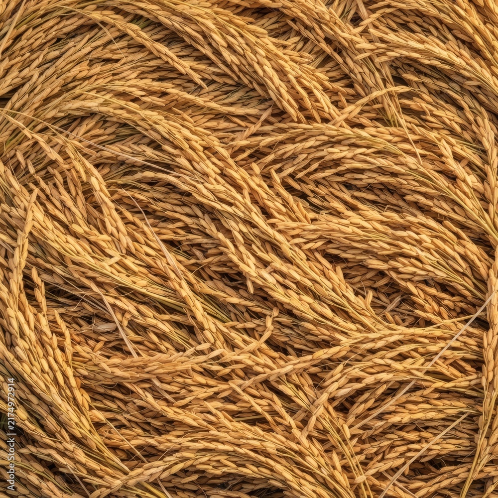 Fototapeta premium Golden Harvest Rice Paddy Grains Background Texture