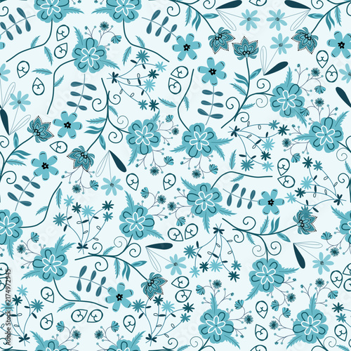 Floral seamless pattern, Flower chintz pattern seamless vector border print. Botanical batik background. Arabesque floral ornament motif for decoration fabric, women clothing, scarf, wallpaper design.