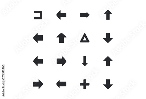 Collection of black arrow and geometric shape icons on a white background