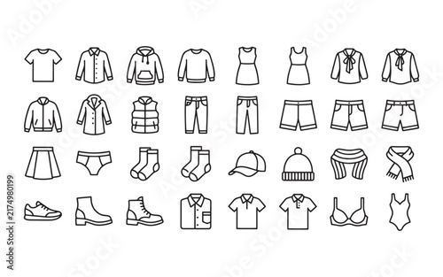 Clothing, apparel line icons set