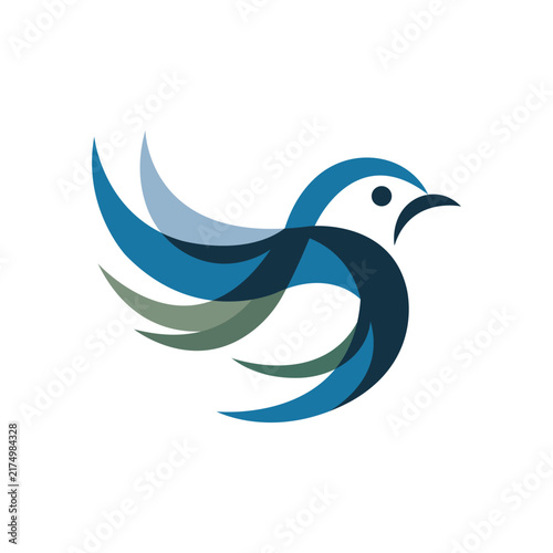 Abstract stylized blue bird logo design