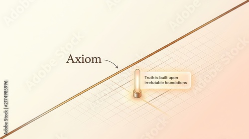 Conceptual illustration of an axiom as a fundamental truth built on irrefutable foundations, with a geometric grid.