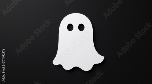 White ghost icon isolated on black background flat vector illustration