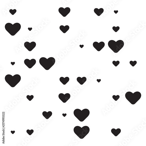 Black heart Valentine pattern background. Vector illustration.