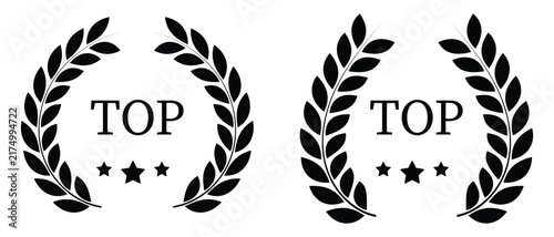 Laurel wreath icon set. Modern leaf ceremony awarding concept on white background. Two laurel wreath icons silhouette symbol graphic design. Vector illustration.